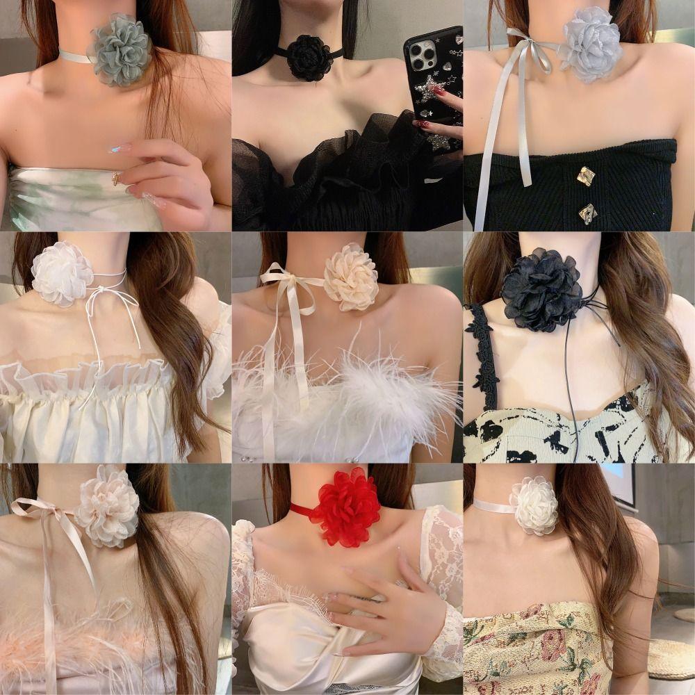 Лента-колье с розой, длинная веревка, свадебное ожерелье, романтическое ожерелье-чокер с розой, женское ожерелье