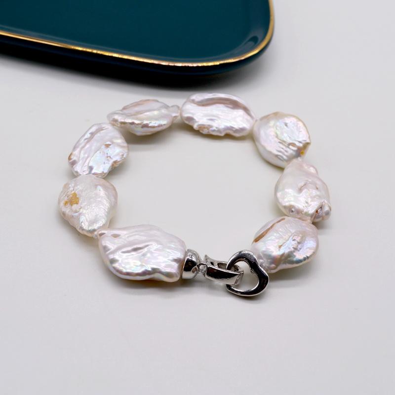 Браслет «Любовь» Браслет из натурального пресноводного жемчуга Серебряная монета в форме жемчуга в стиле барокко Дизайн браслета Женский браслет Бесплатная доставка