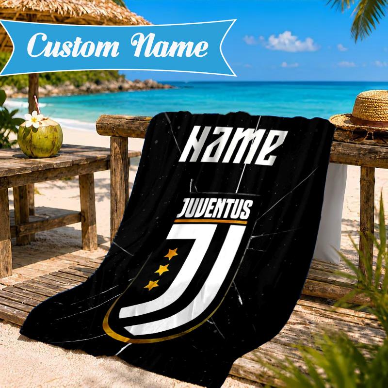 Custom Name Beach Towel Juventus FC Crest Design Microfiber Beach Towel, Lightweight for Summer Travel, Swimming Pool Fan Birthday Gift