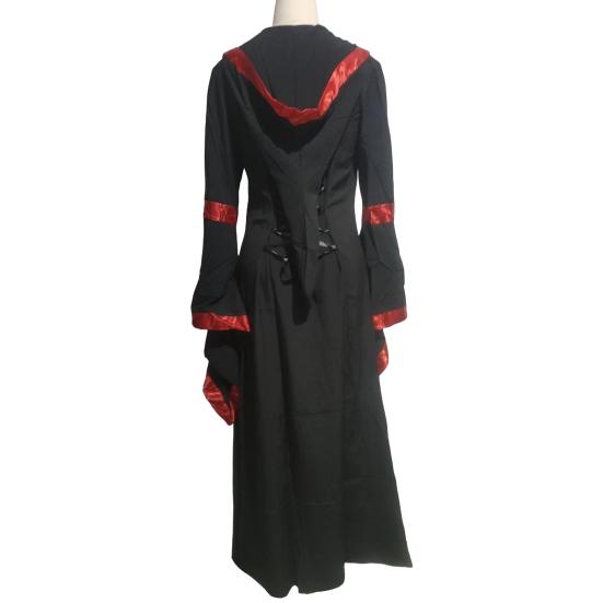 Women Dress Medieval Royal Style Lace-up Hooded Bat Sleeve Maxi Dress Waist-Cinching Square Collar Stage Performance Renaissance Cosplay Costume