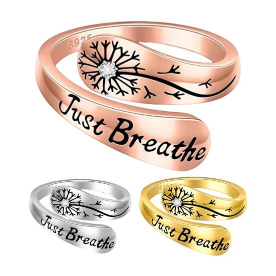Just Breathe Dandelion Ring Adjustable Zinc Alloy Hope Ring Inspirational Dandelion Ring Encouragement Gift