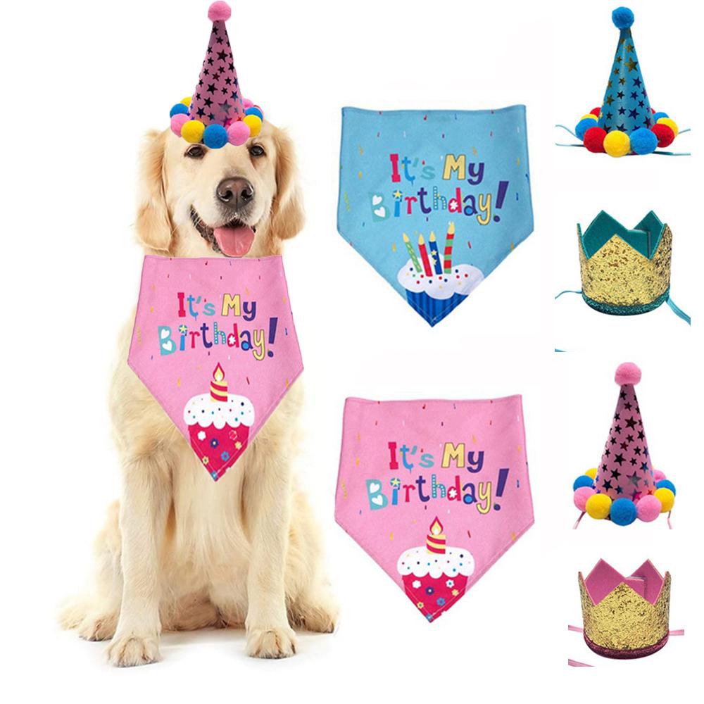 Decor Birthday Costume Scarf Bandana Sequin Design Headwear Cap Hat Pet Birthday Caps/Bibs