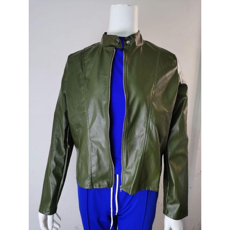 Однотонная женская байкерская куртка из искусственной кожи с длинным рукавом и воротником-стойкой на молнии