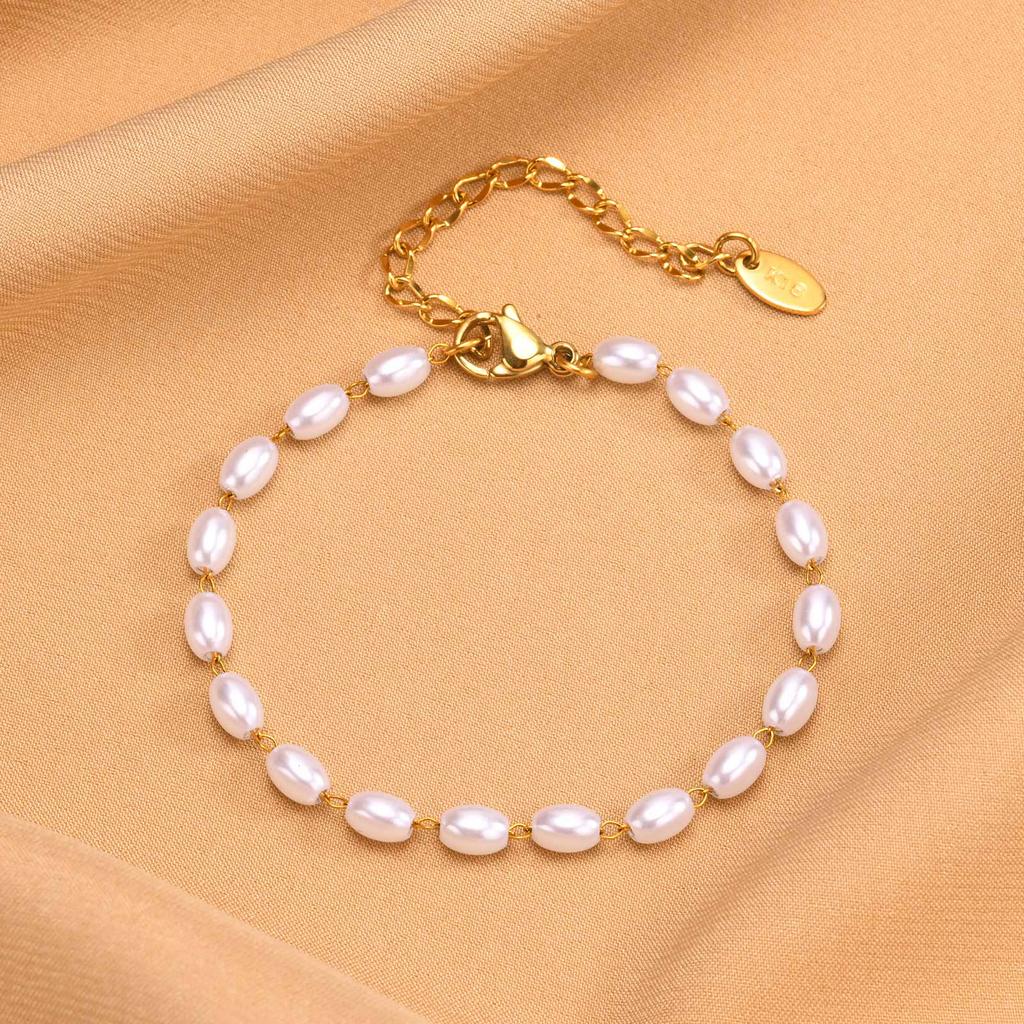 Жемчужный браслет с покрытием из 18-каратного золота, цепочка из нержавеющей стали, регулируемый, подарок-символ дружбы для женщин