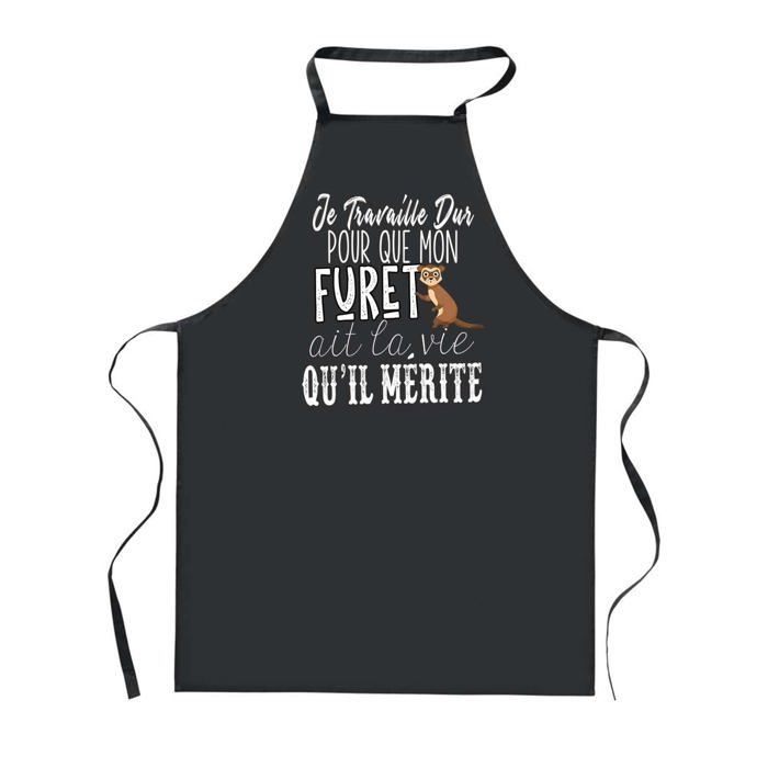 Tablier de cuisine - PLANETEE - Furet Travailler Dur - Noir - 90x60 cm - Imprimé en France