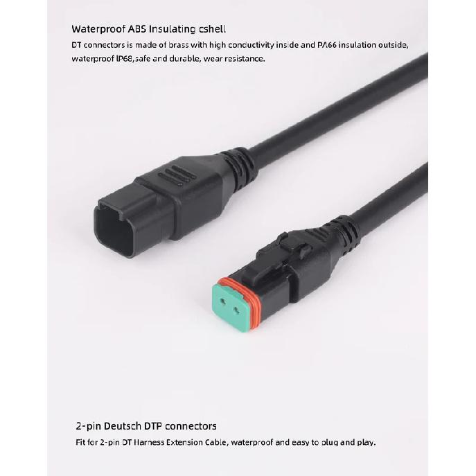 2 in 1 2ft Universal Splitters Deutsch DT Adapters Wiring Harness Extension Kit, 2Pin Plug and Play Connector for LED Work Light