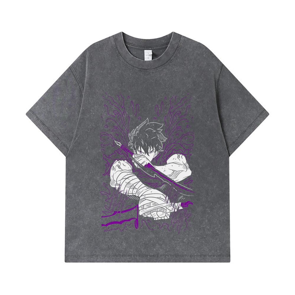 275 GSM Washed T-shirts 100% Cotton Solo Leveling V7 Print Unisex Heavy Cotton T Shirt