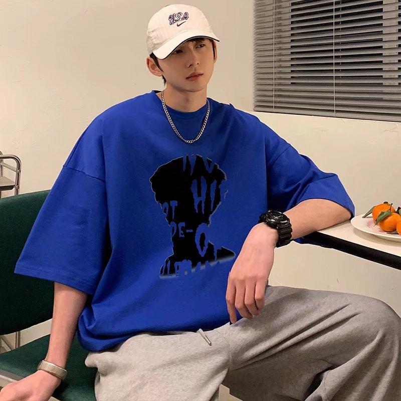 2024 Summer Short Sleeved T-Shirt For Men'S Trendy Five Inch Sleeve Versatile Casual Loose Student Half Sleeved T-Shirt Daily Fashion Printed Top