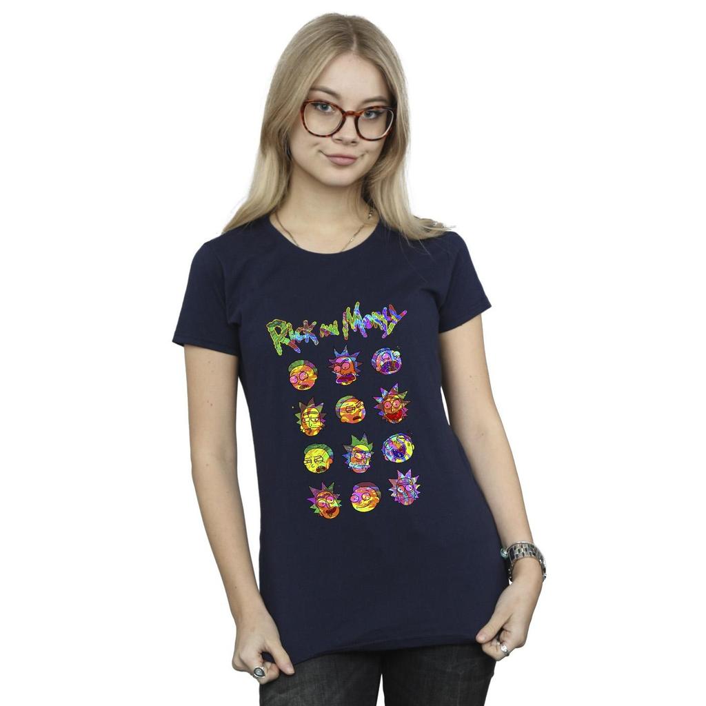 Rick And Morty Womens/Ladies Tie Dye Faces Cotton T-Shirt