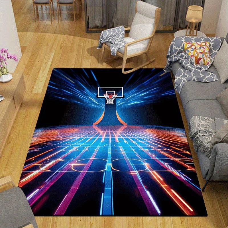 1pc Basketball Court Pattern Area Rug, Anti slip Non Shedding Stain Resistant Carpet