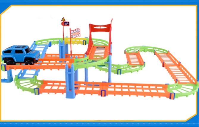 CAR TRACK mega racing set car loop slide 140 pieces