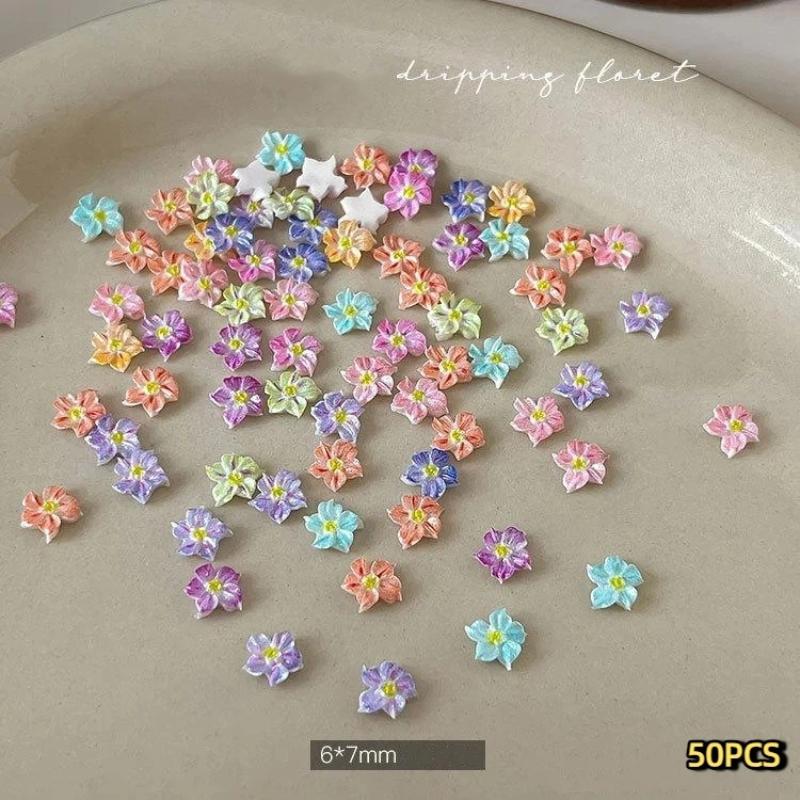 50 шт. Смола Мини Цветные Цветочные Арт-Нейл Декор 3D Цветочные Аппликации Diy Декор для Маникюра Аксессуары Поделки