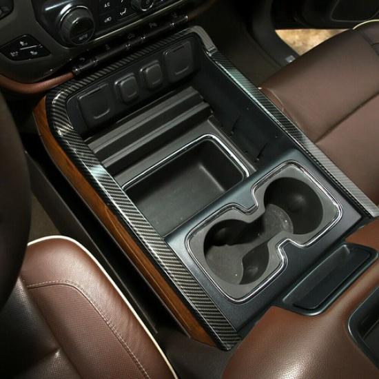 For 14-18 Chevy Silverado GMC Sierra Interior Cup Holder Frame Trim Carbon Fiber