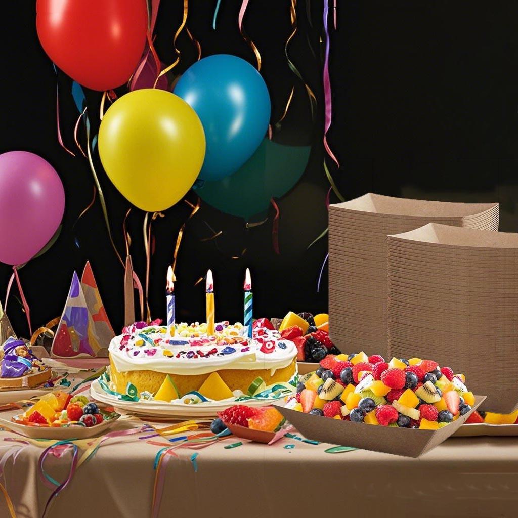 100pcs Paper Food Trays Disposable Paper Food Boat Kraft Food Serving Boats Food Holder Trays for Snacks French Fries Nachos Hot Dog Tacos BBQ Party