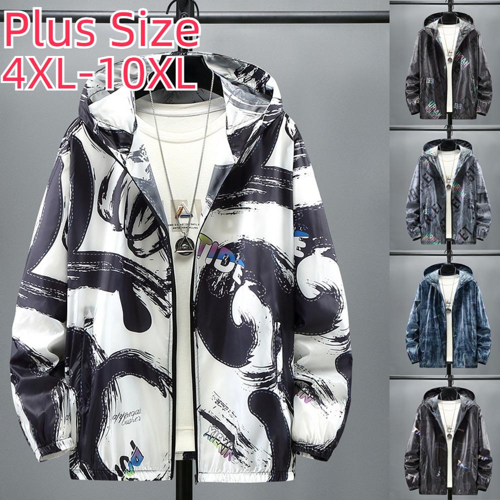 Men's Summer Ice Silk Sun Protection Clothing Thin Section UV Protection Plus Size Sun Protection Clothing Asian Size 4XL-10XL