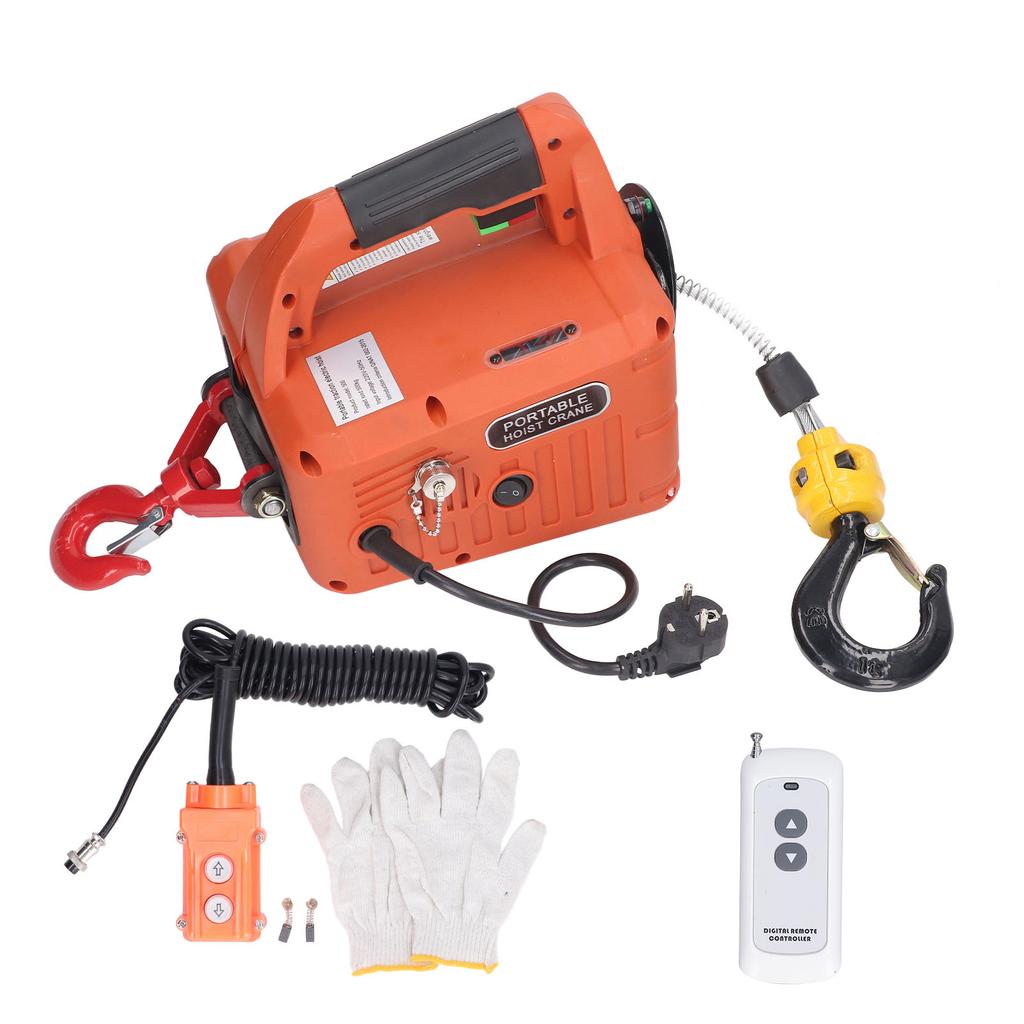 Электрическая таль Портативная Мощная Электрическая Лебедка Кран с Пультом Дистанционного Управления Грузоподъемность 500КГ Максимальная Высота Подъема 7.6М 1500Вт