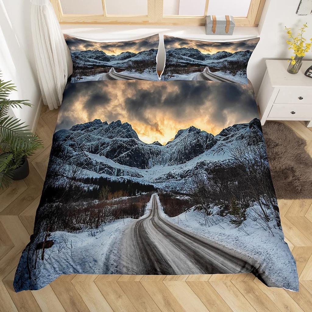 Комплект пододеяльника Snow Mountain Iceberg Sunrise Sunset Постельное белье Микрофибра Зима Природный пейзаж Пододеяльник Односпальный Кинг-сайз
