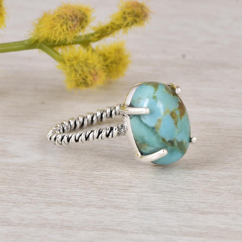 Kingman Turquoise Oval Ring, Handmade Sterling Silver Ring, December Birthstone Jewelry, Boho Statement Ring, Gift For Mom