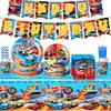Hot Wheels Racing Birthday Party Tableware Set: Plates, Cups, Napkins, Decorations.