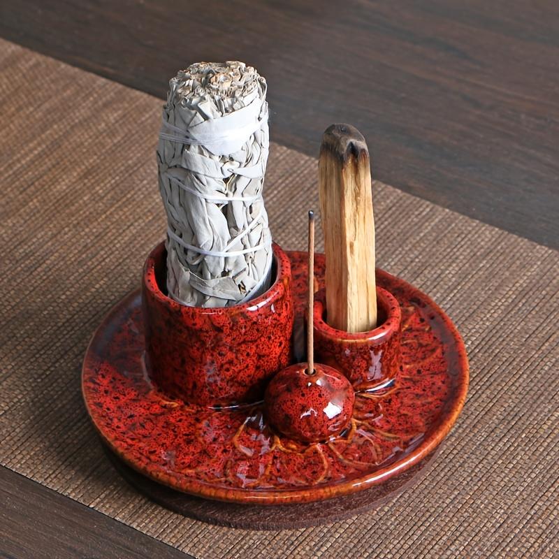 Ceramic Incense Holder 4-in-1 Ceramic Incense Burner Holder 1pc | Palo Santo & Sage Smudge Stand with Stick Candle Holder, Elegant Home Decor