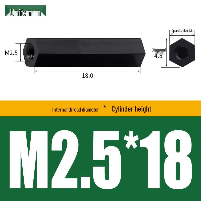 Черный нейлоновый двойной стойка-спейсер M2.5 для печатных плат