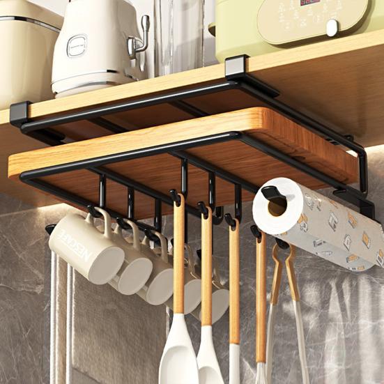 Вешалка для шкафа с несколькими крючками. Установка без перфорации. Прочный держатель разделочной доски из нержавеющей стали.