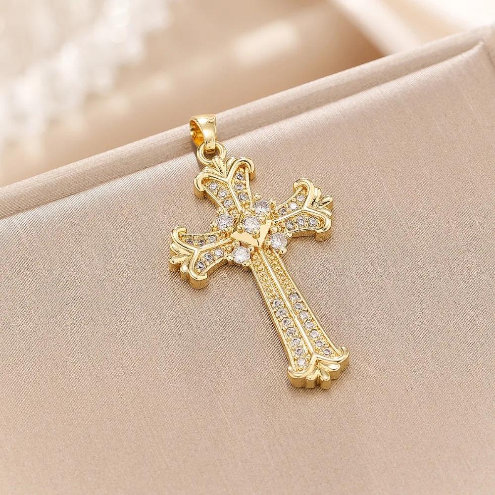 Light Luxury Colorful Zircon Water Drop Geometric Cross Necklace Pendant Cross-border Popular Clavicle Chain