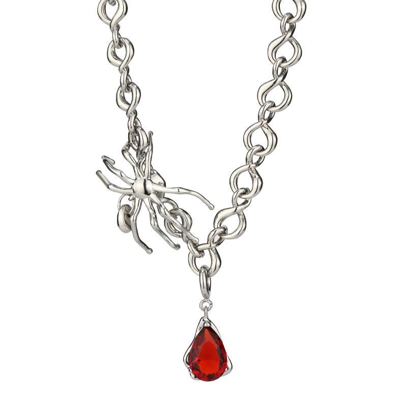 Titanium Steel Spider Ruby Pendant Necklace Female Tide Simple Tide Stacked Collarbone Chain Niche Design Accessories