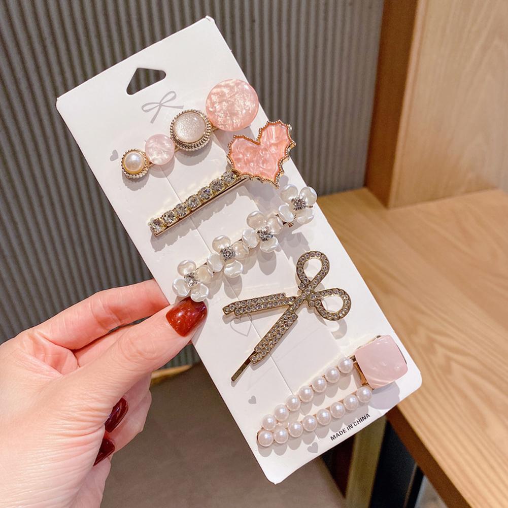 Fashion 5/6pcs Set Pearl Hair Clip For Women Hairpin Geometric Crystal Hair Barrettes Girl Hair Accessories Hairgrip