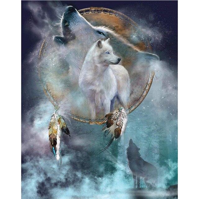 DIY 5D алмазная живопись волк Ловец снов Алмазная вышивка животное вышивка крестиком полная круглая дрель ручной Hoem Декор подарок