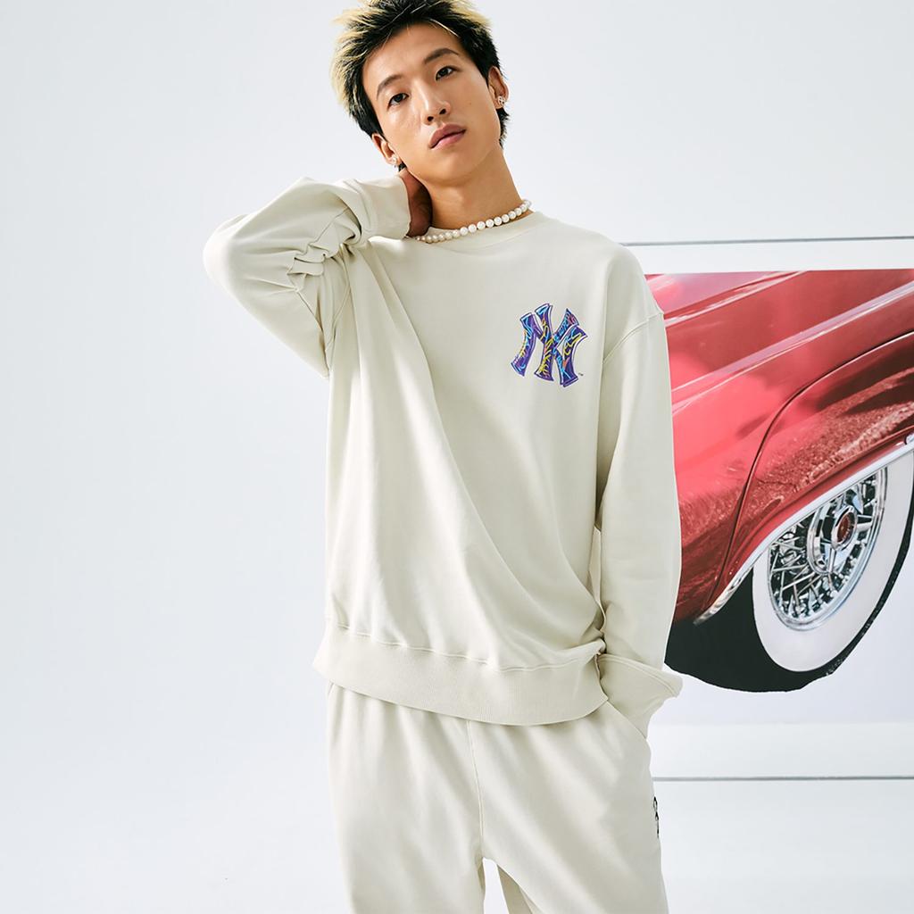 MLB New York Yankees Basic Collection 24FW Crew Neck American Style Sweatshirt Unisex Cream 3AMTB1344-50CRD