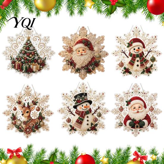 Decorative Pendants for Holiday Trees Christmas Acrylic Pendant with Metal Chain, Double-sided Printed 2D Snowflake Double Sided Decor Pendant,
