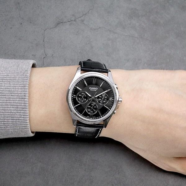 Casio Круглый рифленый безель серебристо-черный мужские модные кожаные наручные часы