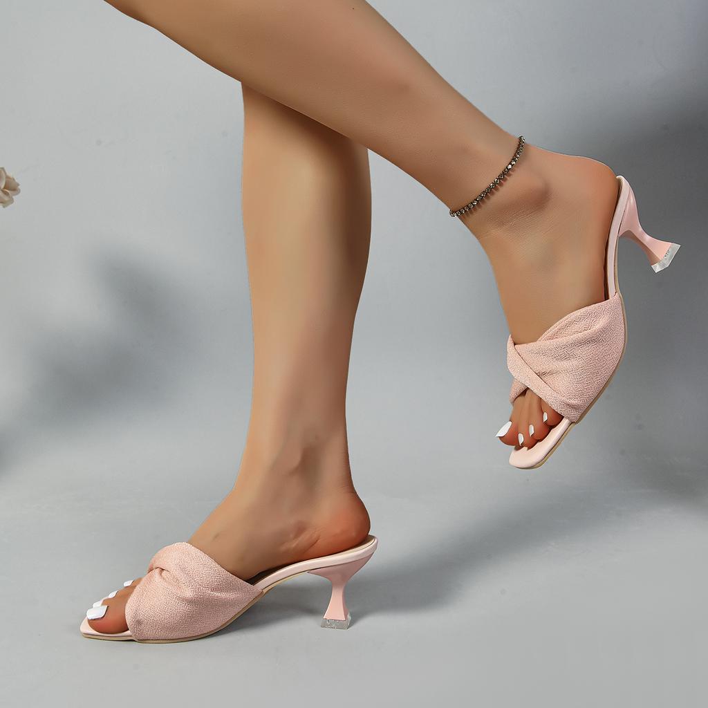 Новые летние модные простые женские тапочки Dew Feet на высоком каблуке, однотонные удобные повседневные тапочки, модные тапочки 36-43