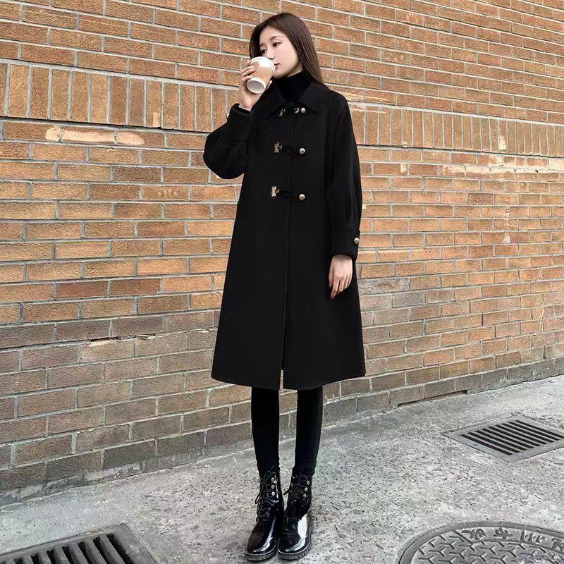 Cotvotee Red Wool Coat Women Autumn Winter 2023 Vintage New Turn Down Collar Long Coats Casual Long Sleeve Horn Button Jacket