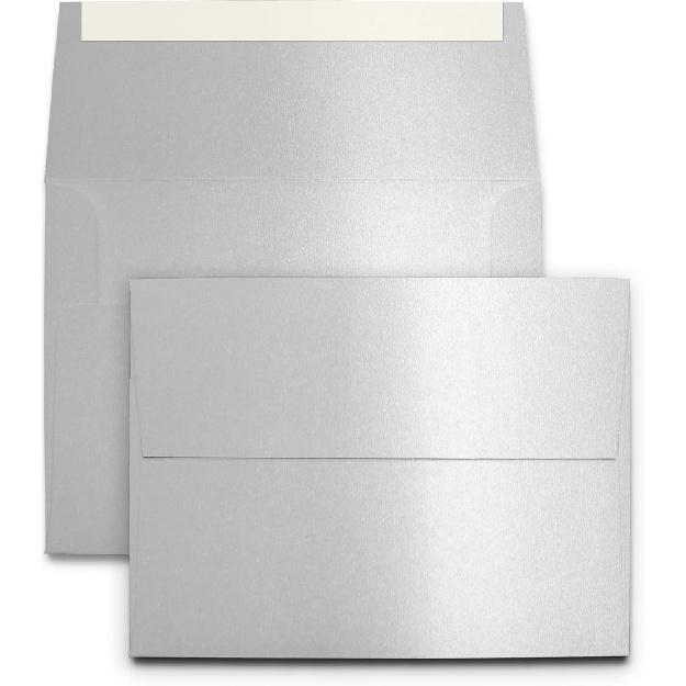 100 Pack Silver Metallic A7 Envelopes - Self Seal - Measures 5 1/4" x 7 1/4" - Premium 28lb Bond Shimmer Stock - For Wedding, Anniversary, New Year
