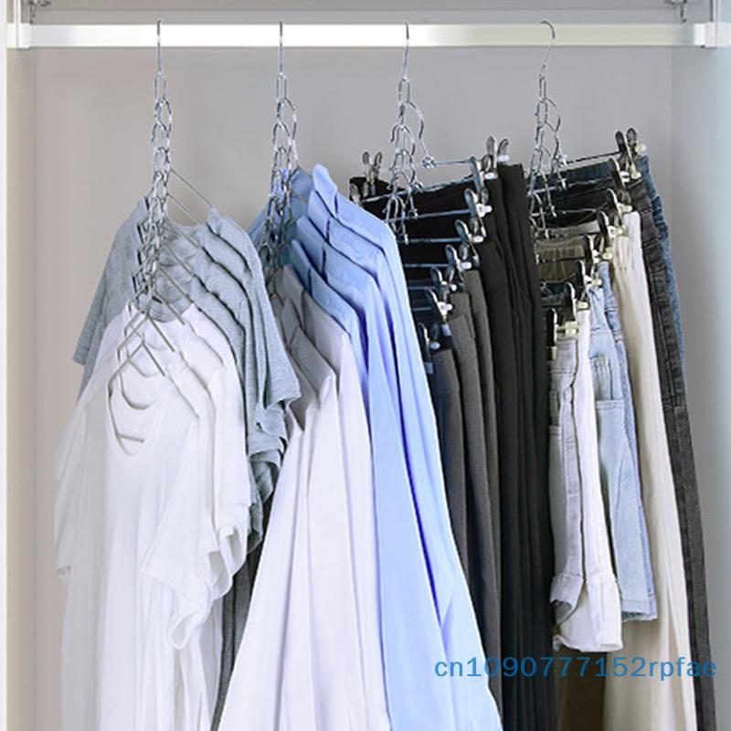 1/3/5 Pcs Stainless Steel Clothes Hanger Organizer Space-Saving Foldable Wardrobe Rack For Efficient Clothing Storage