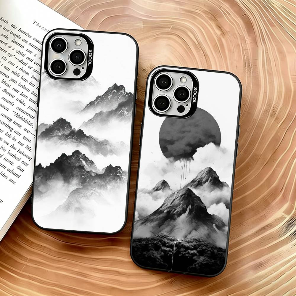 Классический китайский пейзаж Чехол для телефона iPhone 17,16,15,14,13,12,11 Plus,Pro Max,XS,Цветной Серебряный Чехол для телефона Funda Cover