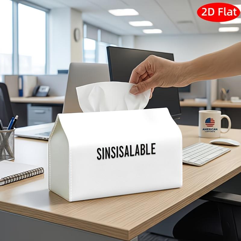 1pc Tissue Box, 2D Flat, Printed on Both Sides, Simple White Background with Black TextStyle 18, Made from Durable Fabric for Use in Kitchen, Living R