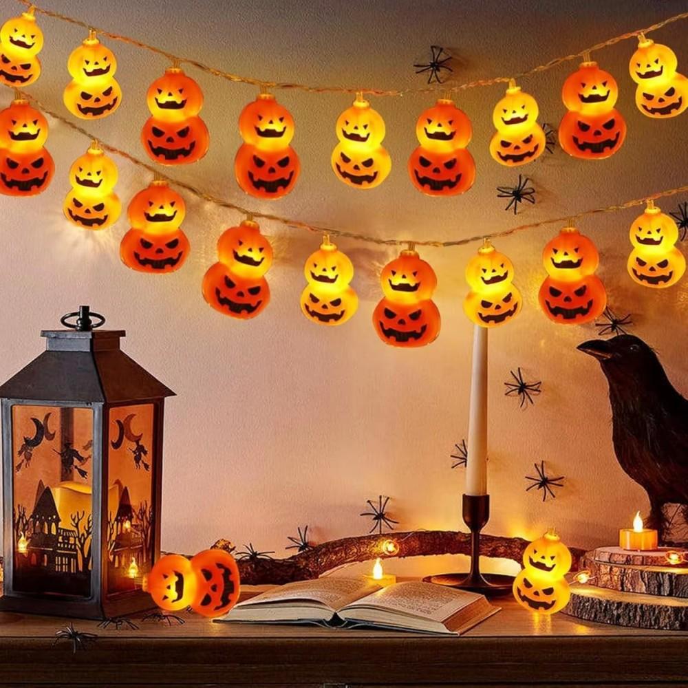 1 шт. 10/20 светодиодных гирлянд Тыква на Хэллоуин, двойная гирлянда Jack-O'-Lantern, для вечеринки на Хэллоуин, уличного декора