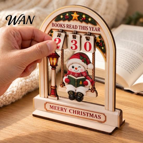 Christmas Home Accents Wooden Reading Tracker, Santa Arch Shelf Desktop Decor Decorations with Adjustable Number Counters, Holiday Gift for