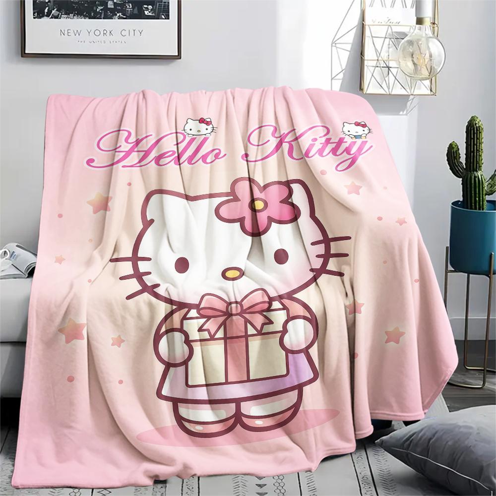 1 шт. Фланелевое одеяло с милым принтом Hello Kitty, Высокое качество, Для всех сезонов, Декор для дома, Тепло и уют, Идеально для рождественских подарков