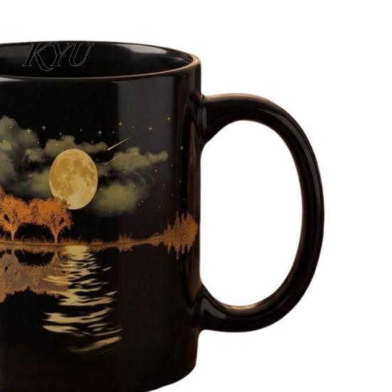 Home Kitchen Essentials Moonlight Melody Ceramic Mug, 11oz 15oz Moonlit River Coffee Mug Elegant Hot Drink Cup for Office Use Gift Lovers