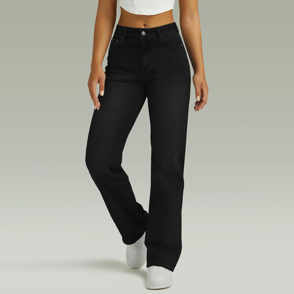 Women's High Waist Washed Women's Jeans Fashionable Versatile Straight Leg Pants