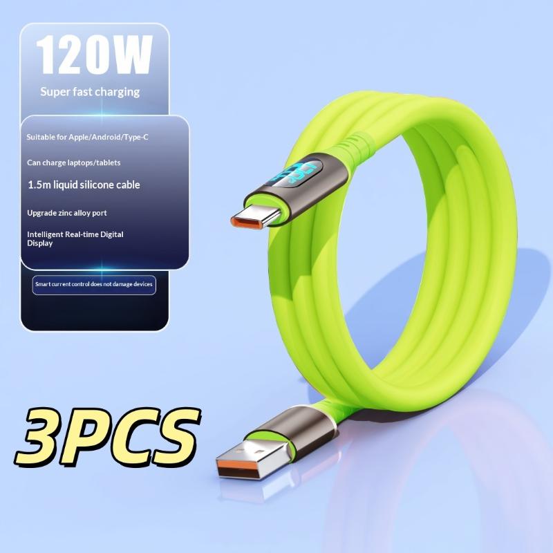1/3 шт. 1,5 метра Кабель-зарядное устройство Type-C с цифровым дисплеем, USB C на C, 120 Вт, Быстрая зарядка, Кабель питания с индикатором для телефона 17