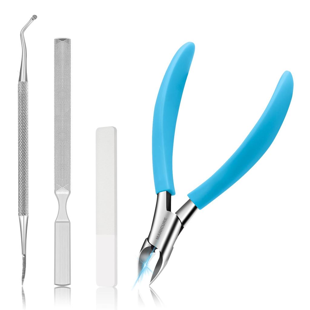 CGBE Nail Clippers for Ingrown Clippers for Thick Nail File and Nail Lifter For Hands and For the Toenail Stainless Steel Blue Clippers, Nippers,