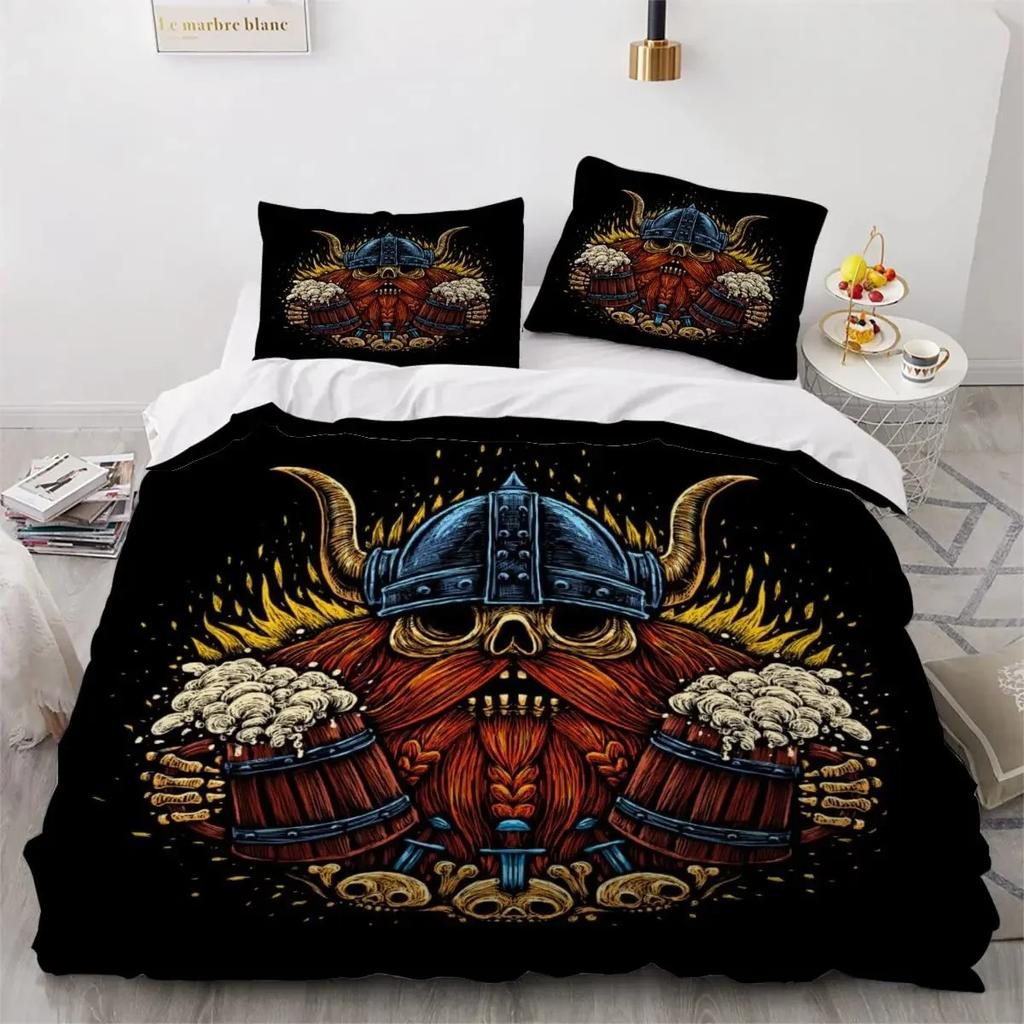 Viking Duvet Cover Set Nordic Viking Runes Print Bedding Set for Boys Teen Men King Size 2/3pcs Soft Polyester Comforter Cover