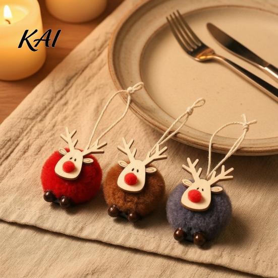 Unique Christmas Ornaments for Door Handles Felt Elk Hanging Ornaments, Cute Fuzzy Pom Reindeer Small Lightweight Xmas Tree Pendant, Holiday