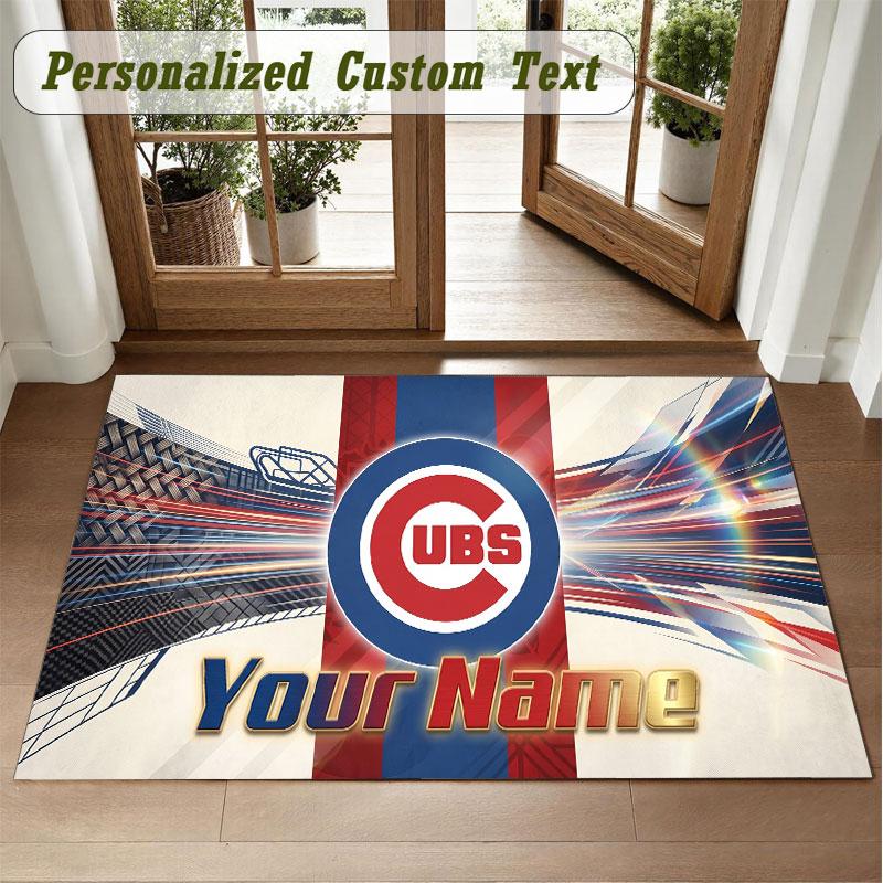Crystal Velvet Square Rug Custom NameChicago Cubs Pattern Non Slip Home Floor Decor Rug