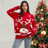 Womens Oversized Knit Sweater Red Christmas Pullover Loose Fit Crew Neck Long Sleeve Street Style Acrylic Blend